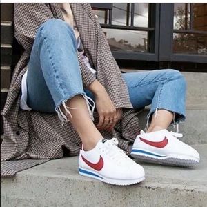 Nike Classic Cortez Leather Shoes White/Red/Blue